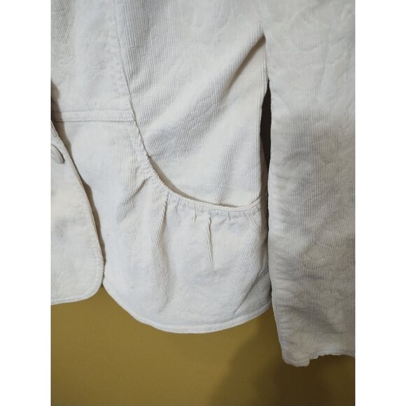 White House Black Market Fitted Ruffle 2-Button Ivory Corduroy Blazer Sz 2 Boho - Picture 3 of 8